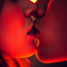 A close-up of a romantic lip kiss, capturing the warmth and passion between two people