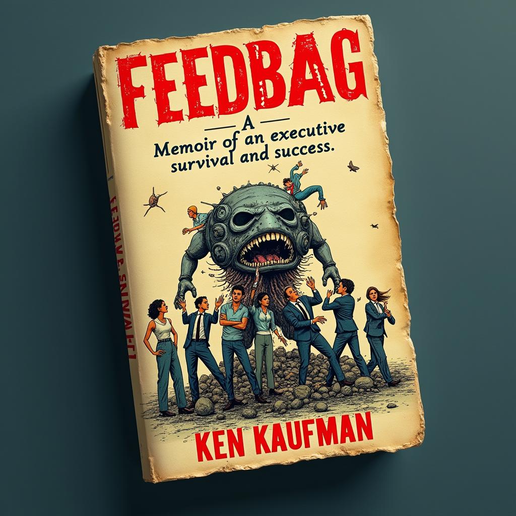 A captivating book cover design featuring the title "Feedbag" in bold, striking red letters at the top