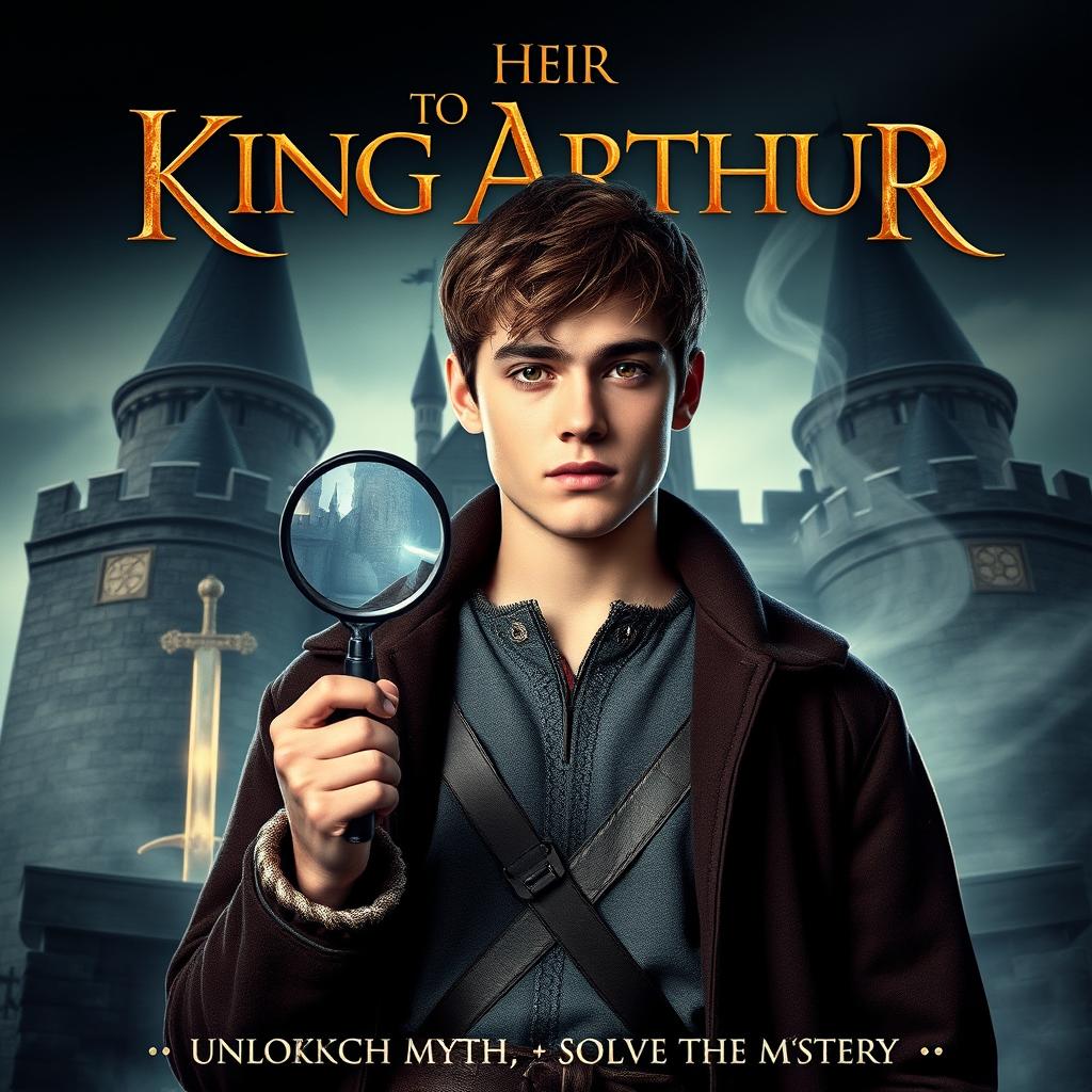 Movie poster for an adventure detective film titled "Heir to King Arthur"