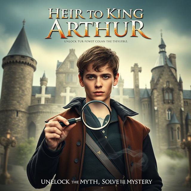 Movie poster for an adventure detective film titled "Heir to King Arthur"