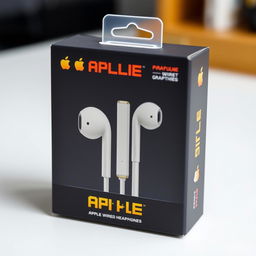 A package of 8-bit graphics Apple wired headphones, designed with retro gaming aesthetics