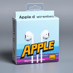 A package of 8-bit graphics Apple wired headphones, designed with retro gaming aesthetics