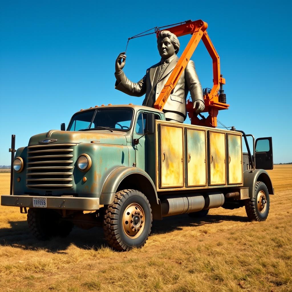 A vintage 6-door truck designed for signage operations, featuring an extended body with six large doors