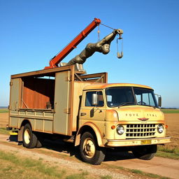 A vintage 6-door truck designed for signage operations, featuring an extended body with six large doors