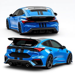 an innovative AWD hatchback coupe inspired by the 2024 Ford Focus ST, showcasing a sleek design with two front doors and two rear suicide doors, all without visible door handles for a streamlined appearance