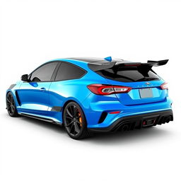 an innovative AWD hatchback coupe inspired by the 2024 Ford Focus ST, showcasing a sleek design with two front doors and two rear suicide doors, all without visible door handles for a streamlined appearance