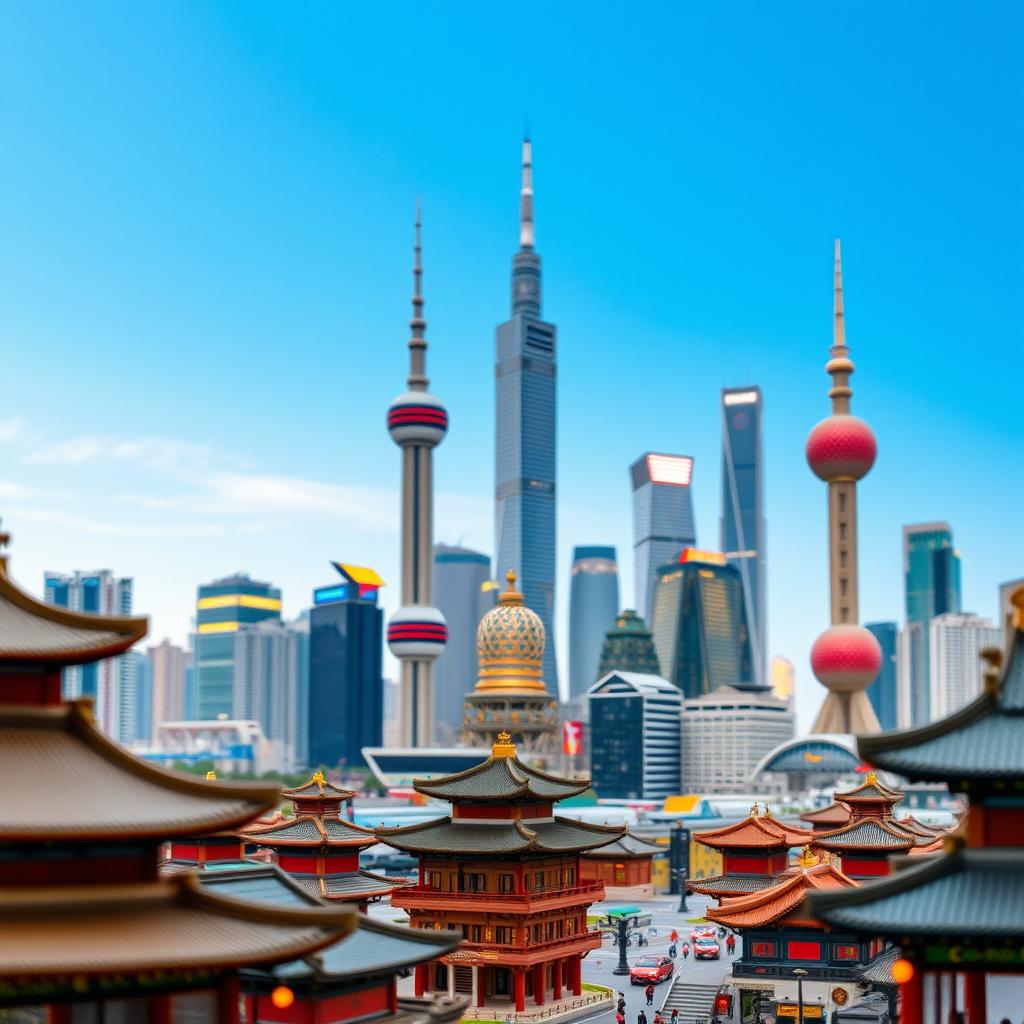 A captivating miniature scene of China, focusing on its iconic skyscrapers