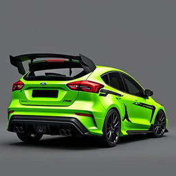 a sleek AWD hatchback coupe inspired by the 2024 Ford Focus ST, featuring two front doors and two rear suicide doors without visible door handles, presenting a modern and seamless design