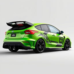 a sleek AWD hatchback coupe inspired by the 2024 Ford Focus ST, featuring two front doors and two rear suicide doors without visible door handles, presenting a modern and seamless design