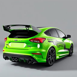 a sleek AWD hatchback coupe inspired by the 2024 Ford Focus ST, featuring two front doors and two rear suicide doors without visible door handles, presenting a modern and seamless design