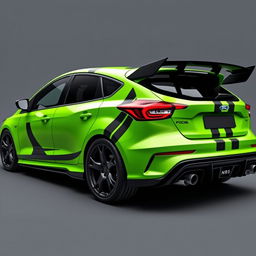 a sleek AWD hatchback coupe inspired by the 2024 Ford Focus ST, featuring two front doors and two rear suicide doors without visible door handles, presenting a modern and seamless design