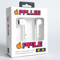 A package of 8-bit graphics Apple wired headphones, designed with retro gaming aesthetics