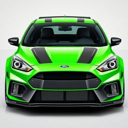 front view of a sleek AWD hatchback coupe inspired by the 2024 Ford Focus ST, featuring two front doors and two rear suicide doors designed without visible door handles for a minimalist look