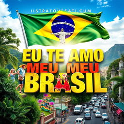 An inspiring and patriotic album cover themed around the song 'Eu Te Amo Meu Brasil'