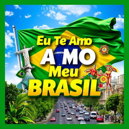 An inspiring and patriotic album cover themed around the song 'Eu Te Amo Meu Brasil'