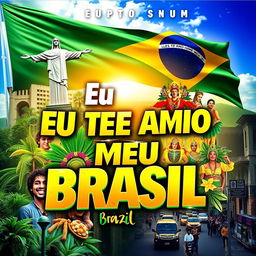 An inspiring and patriotic album cover themed around the song 'Eu Te Amo Meu Brasil'