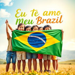 A heartwarming album cover featuring a group of children joyfully holding the Brazilian flag