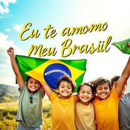 A heartwarming album cover featuring a group of children joyfully holding the Brazilian flag