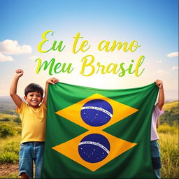 A heartwarming album cover featuring a group of children joyfully holding the Brazilian flag