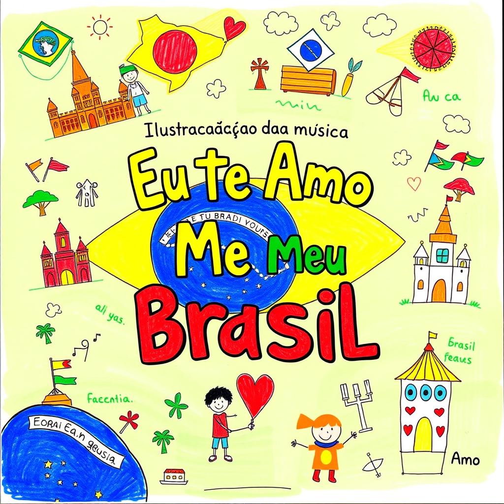 A charming album cover featuring the text 'Ilustração da música Eu Te Amo Meu Brasil feito pelos alunos do 2° ano'