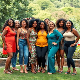 A group of women, each embracing their uniqueness and individuality, gathered together in a joyful and supportive atmosphere