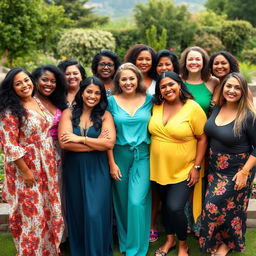 A group of women, each embracing their uniqueness and individuality, gathered together in a joyful and supportive atmosphere