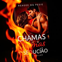 a book cover titled 'Chamas da Sedução', featuring intense flames in the foreground creating a sizzling atmosphere