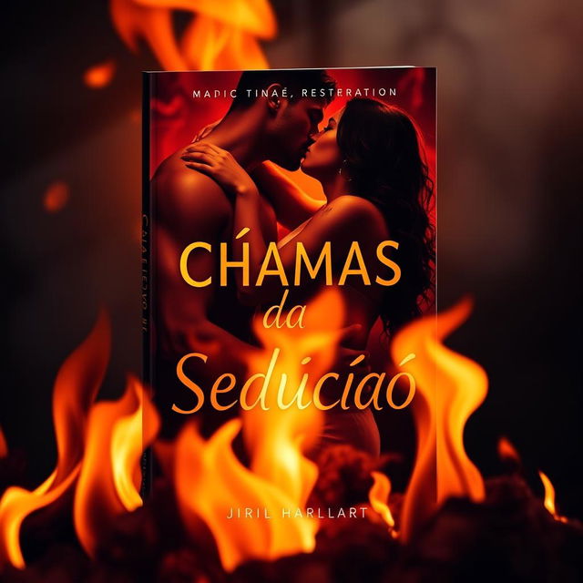 a book cover titled 'Chamas da Sedução', featuring intense flames in the foreground creating a sizzling atmosphere