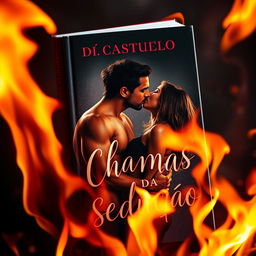 a book cover titled 'Chamas da Sedução', featuring intense flames in the foreground creating a sizzling atmosphere