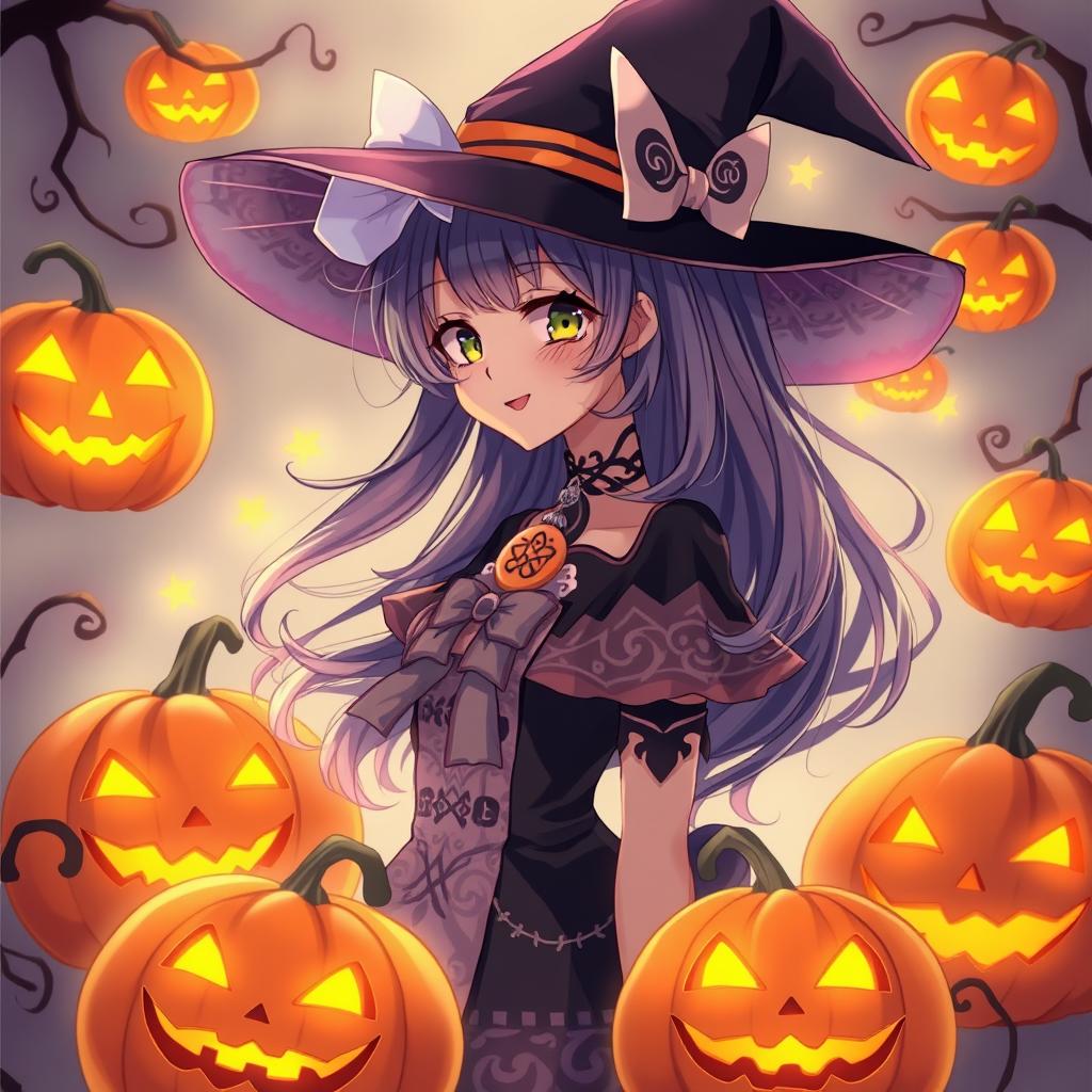 An anime girl with a bust-up perspective, wearing a stylish witch dress