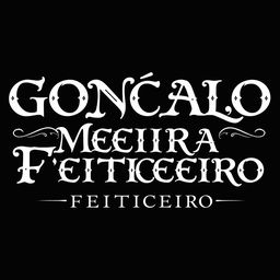 The text 'GONÇALO MEIIRA FEITICEIRO' displayed in an elegant, detailed font, with white letters against a sleek black background