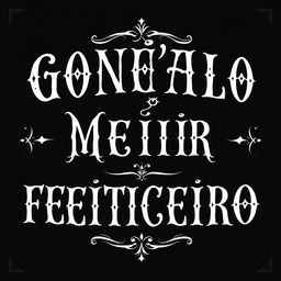 The text 'GONÇALO MEIIRA FEITICEIRO' displayed in an elegant, detailed font, with white letters against a sleek black background