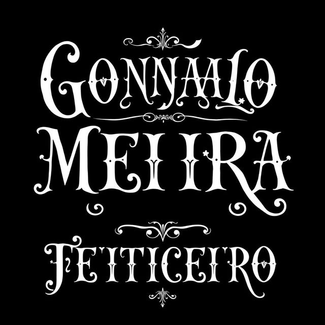 The text 'GONÇALO MEIIRA FEITICEIRO' displayed in an elegant, detailed font, with white letters against a sleek black background