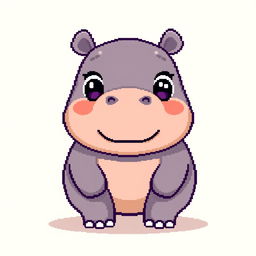 A cute pixel art hippopotamus, featuring large, expressive eyes and a small, adorable smile