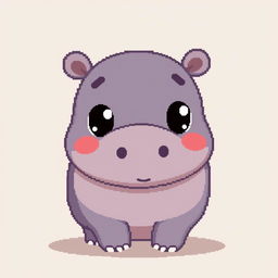 A cute pixel art hippopotamus, featuring large, expressive eyes and a small, adorable smile