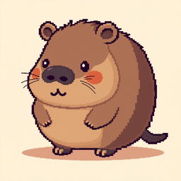 A cute pixel art capybara, featuring a chubby and rounded body with small, endearing eyes and a gentle smile