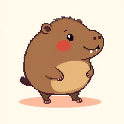 A cute pixel art capybara, featuring a chubby and rounded body with small, endearing eyes and a gentle smile