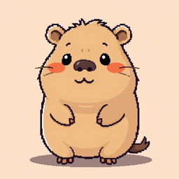 A cute pixel art capybara, featuring a chubby and rounded body with small, endearing eyes and a gentle smile