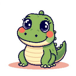 A cute pixel art crocodile, featuring a friendly face with big, round eyes and a gentle smile