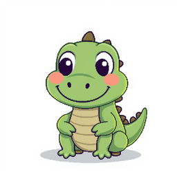 A cute pixel art crocodile, featuring a friendly face with big, round eyes and a gentle smile