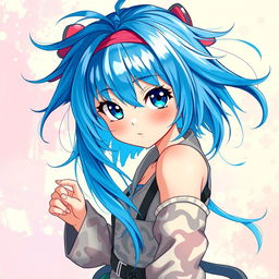 A captivating digital art of a blue-haired anime girl, inspired by classic anime styles