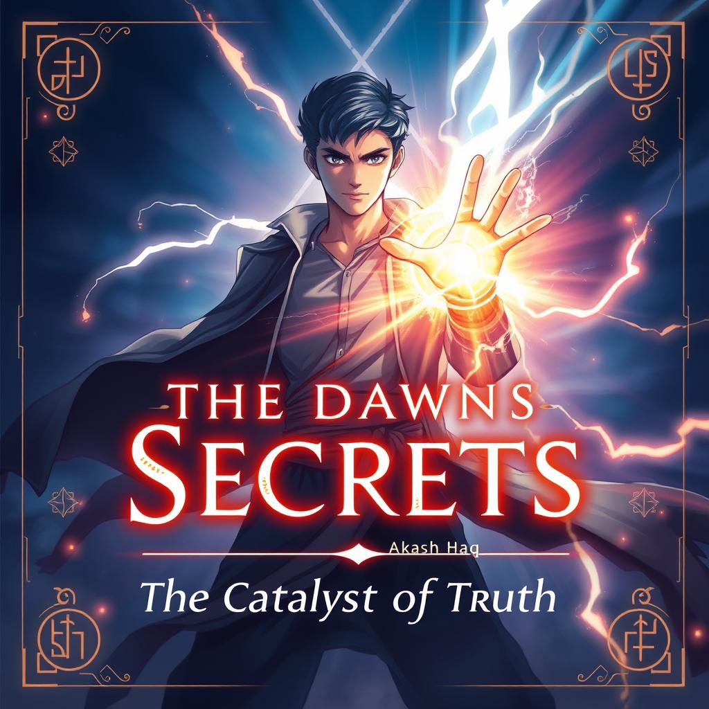 Design a captivating cover art for "The Dawn of Secrets" inspired by fantasy novels and anime art style