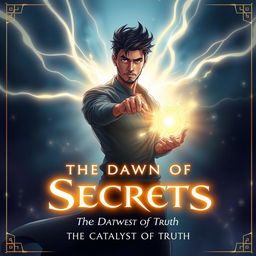 Design a captivating cover art for "The Dawn of Secrets" inspired by fantasy novels and anime art style