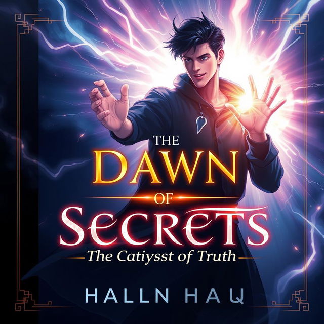 Design a captivating cover art for "The Dawn of Secrets" inspired by fantasy novels and anime art style