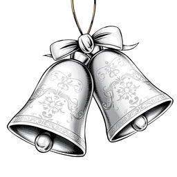 A delightful illustration of a Christmas ornament featuring two elegantly crafted silver bells