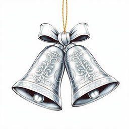 A delightful illustration of a Christmas ornament featuring two elegantly crafted silver bells