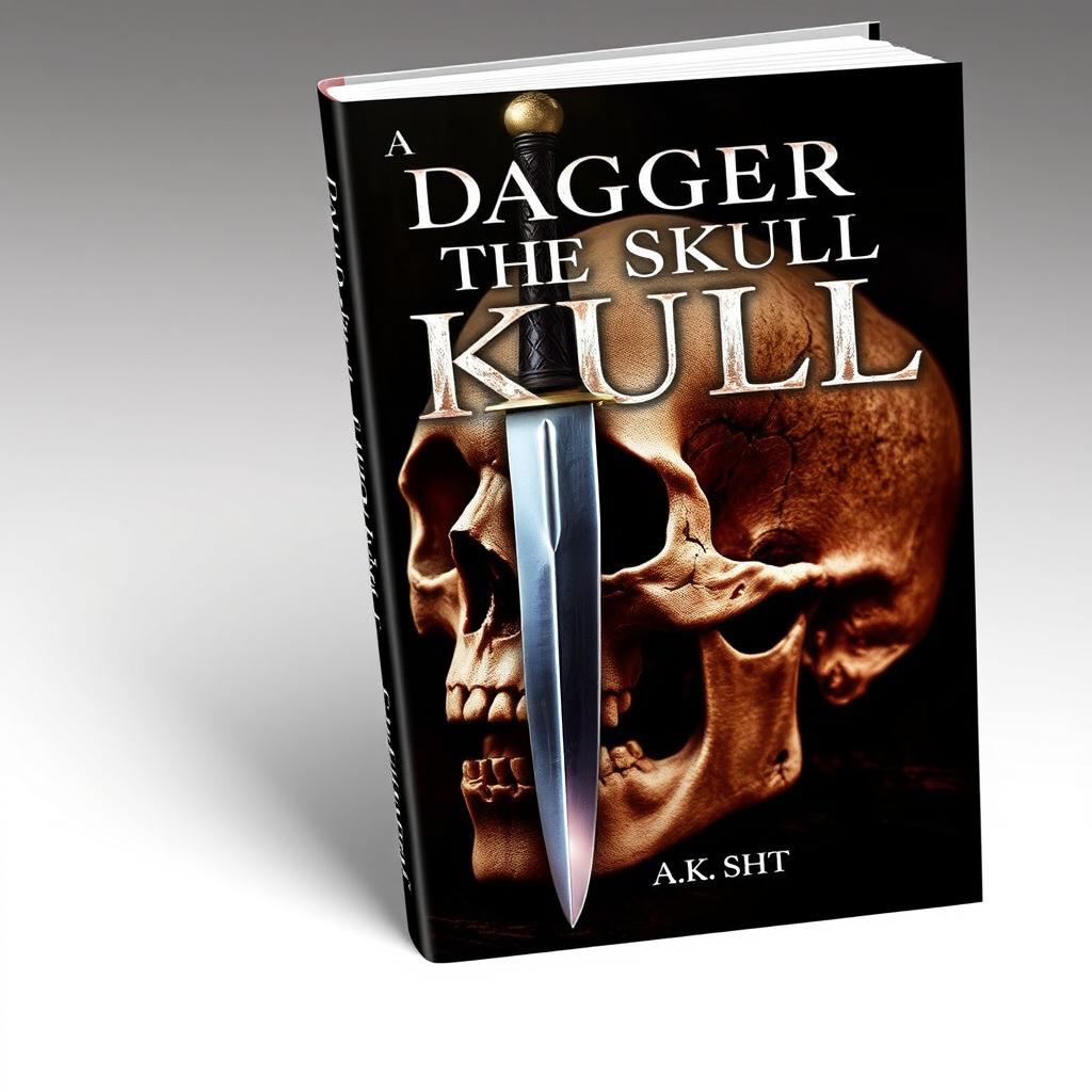 Book cover design featuring a dramatic scene of a dagger piercing through a skull