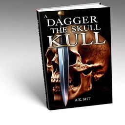 Book cover design featuring a dramatic scene of a dagger piercing through a skull