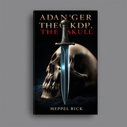 Book cover design featuring a dramatic scene of a dagger piercing through a skull