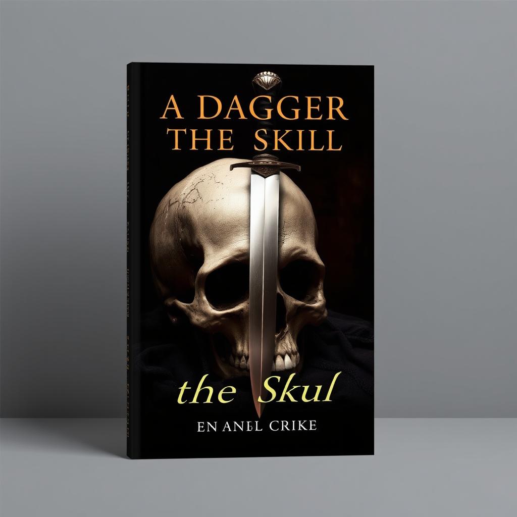 Book cover design featuring a dramatic scene of a dagger piercing through a skull